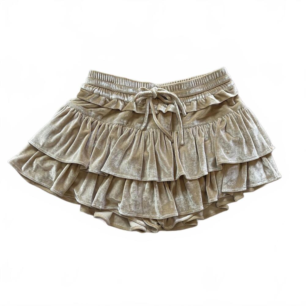 NWT Women's Gold Velvet Ruffle Skort | Balletcore Preppy Aesthetic